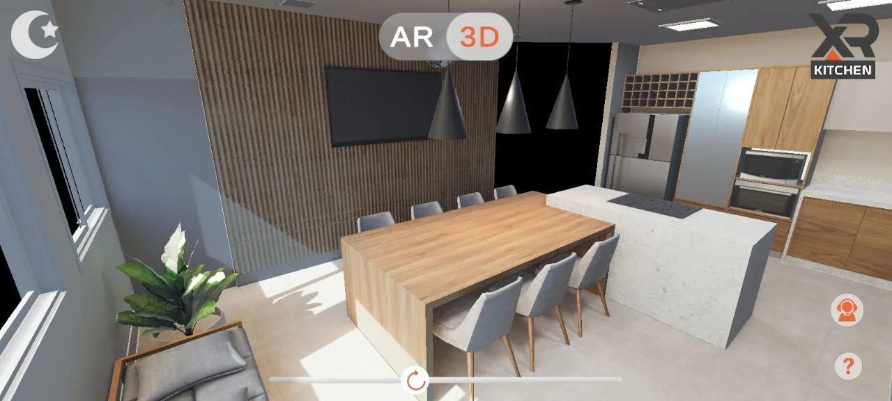 Kitchen cabinets previewed against a real wall through a phone camera