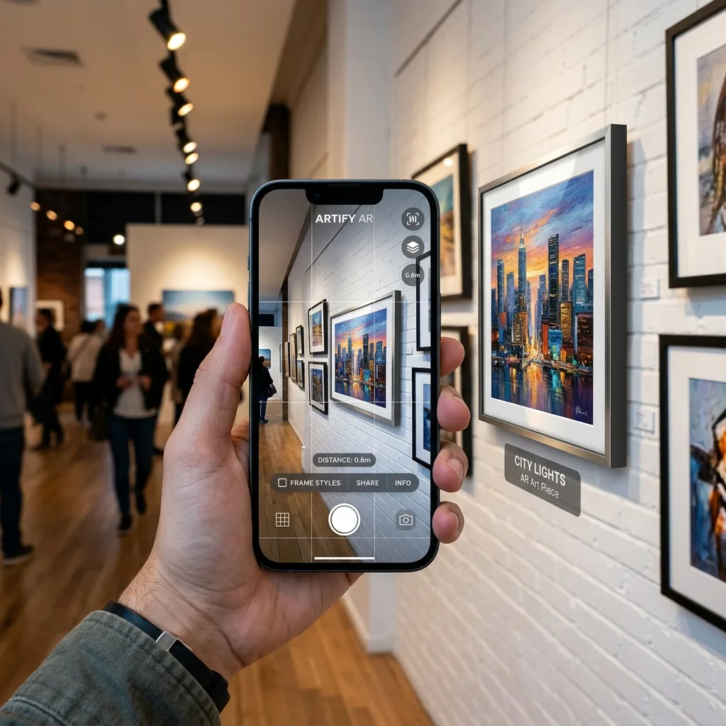 A picture frame previewed on a living room wall in augmented reality